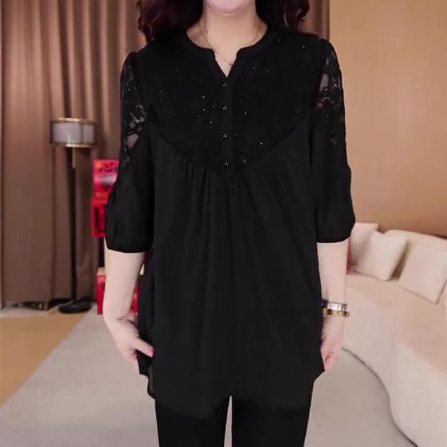 Versatile Off-Shoulder Lace Chiffon Blouse - Light and Stylish for Mature Women