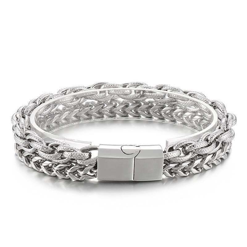 2026 New Jewelry, European and American Personalized Fashion Vacuum Electroplating Double-layer Titanium Steel Men's Bracelet