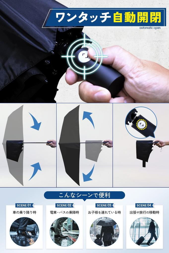 BALLOT Folding Umbrella Memory Automatic with Addictive Black [Shape & Ultra-Lightweight 210g] Open/Close One-Touch Operation, Water-Repellent,