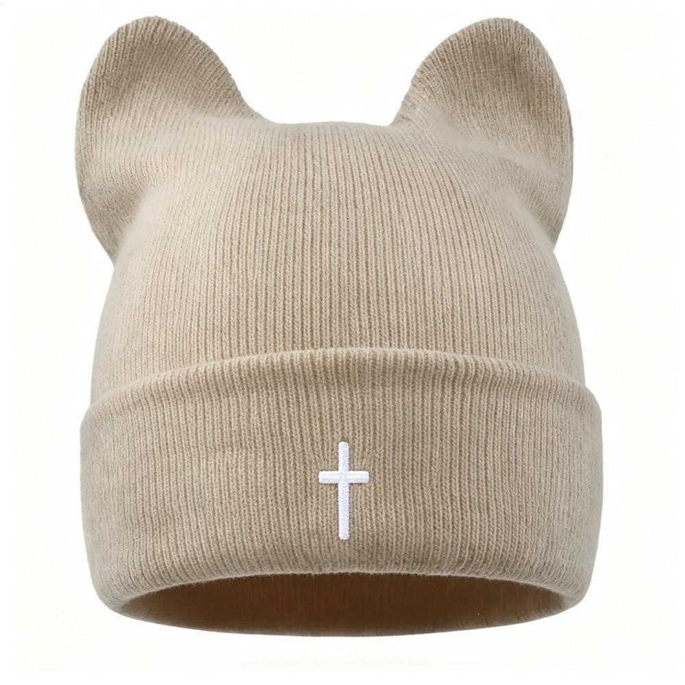 Thickened Cat Ear Beanies Cap Windproof Winter Bomber Hat Cute Knitted Woolen Hat for Women