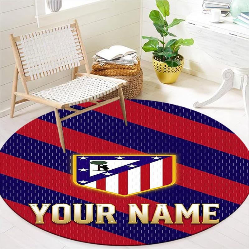 Atletico Fan Gear Custom Name Round Area Rug Carpet Rug For Living Room Bedroom Sofa Playroom Decor Nonslip Floor Mat