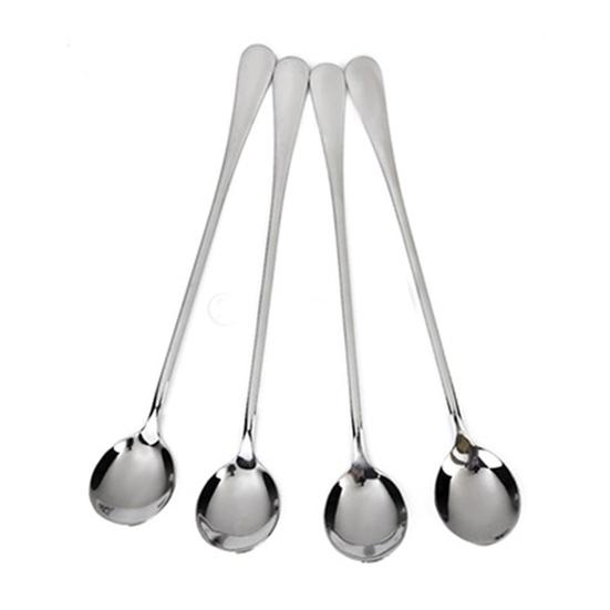 Home Kitchen Tool 4 Pcs Long Round Stainless Steel Coffee Honey Ice Cream Spoons