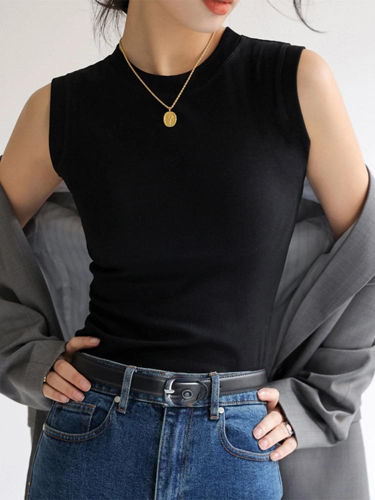 Camisole Vest for Women Cotton Round Neck Colourful Basic Sleeveless Undershirt Tops Tees with Coverage for Side Cleavage