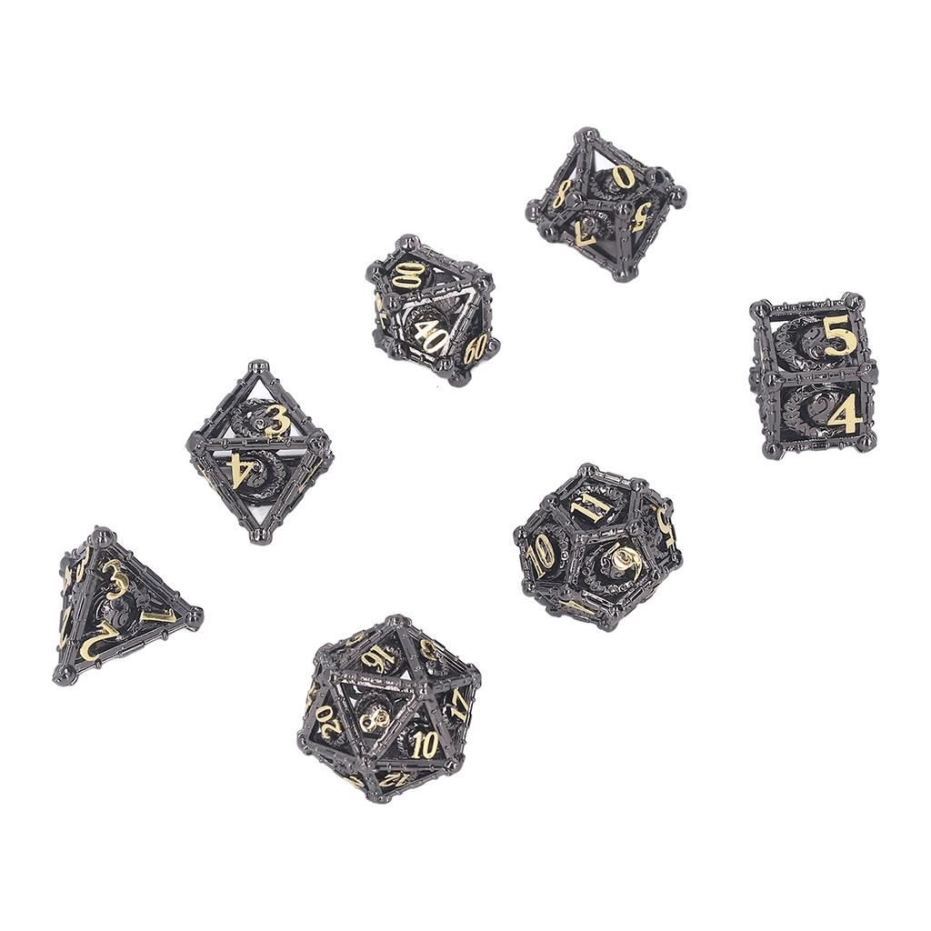 7pcs Metal Polyhedral Dice Pattern Engraved Game Props Brass Metal Dice for Board Games Role Play