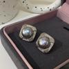 Square Pearl Stud Atmosphere High-End Light Luxury Temperament Pearl Zircon Hong Kong Style Retro Women