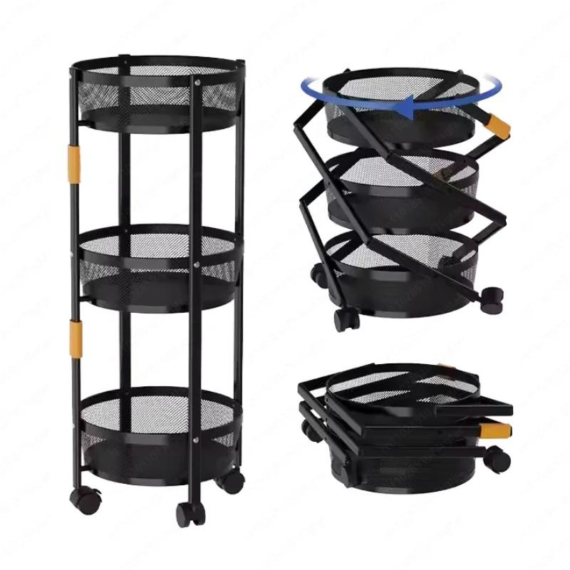 Foldable Rolling Kitchen Storage Cart Multi Layer Snacks Vegetable Basket Organizer with Wheels Mobile Shelf for Home