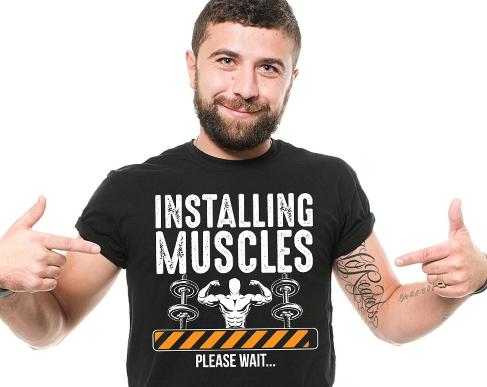 Mens Installing Muscles Shirt Gym Shirts Bodybuilder Shirt Funny Gym Joke Tees Fitness Gifts WorkouT-Shirts For Him Gift For Men Gym Gifts L