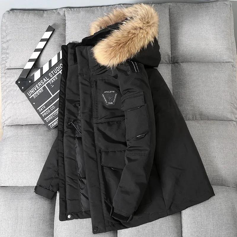 Winter Outdoor Men's and Women's Mid To Long Down Jacket Men's Winter Lovers Thickened Coat Work Clothes