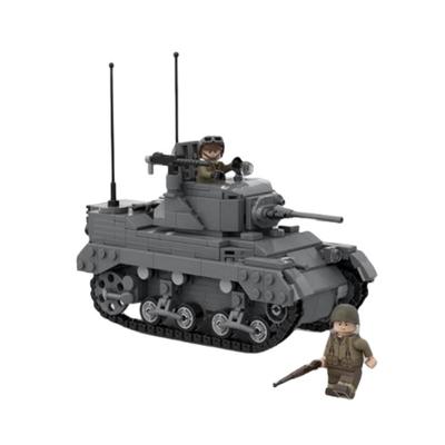 WW2 M5 Tank Military Toys Tracked Armored M5A1 Fighting Vehicle Model Building Blocks Educational Toys DIy Assembled Bricks