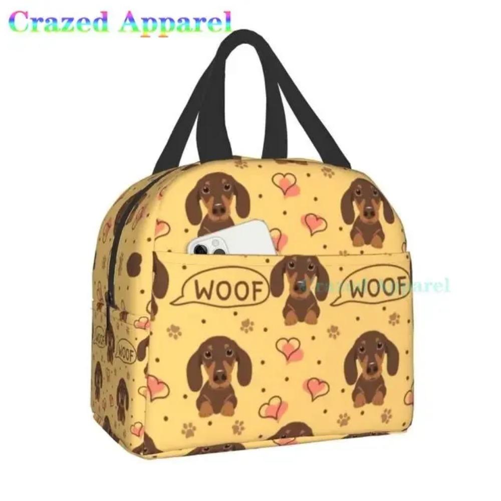 Roztomilá barevná káva jezevčík opakovaně použitelná izolovaná taška na oběd chladicí taška tote box kontejner s přední kapsou pro ženu muže