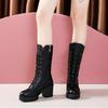European and American High-heeled Mid Length Boots 2024 Autumn New Style Simple Square Heel Anti Slip Temperament Women's Boots