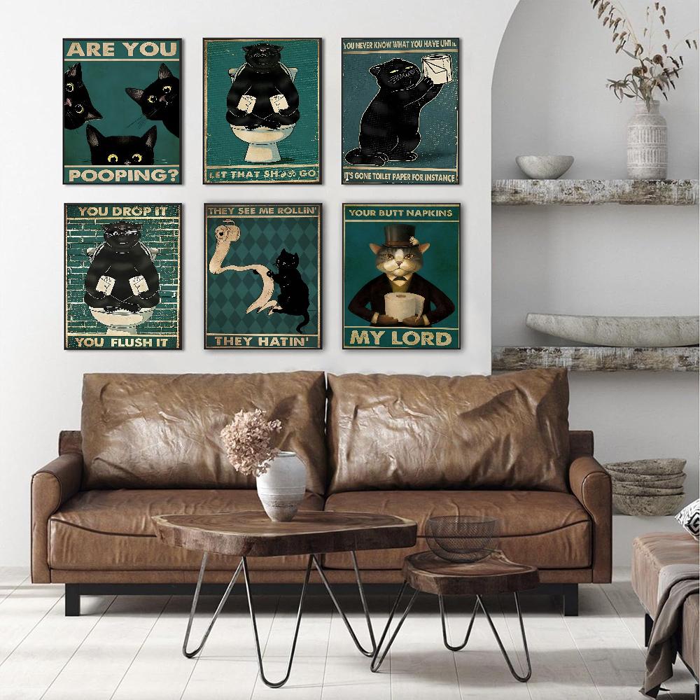 Are You Pooping Bathroom Sign Funny Cat Quotes Classic Vintage Posters HD Quality Wall Art Retro Poster for Home Room Wall Decor