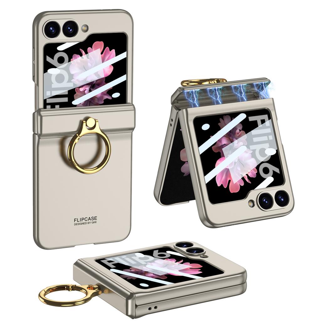Suitable for Samsung Z Flip6 Protective Case Creative Ring Buckle Magnetic Suction Hinge Center Shaft Full Enclosure Flip6 Anti Fall