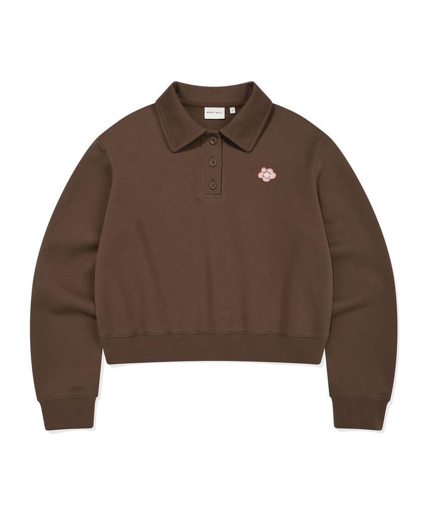 WACKY WILLY Women'S Collared Half Button-Up Sweatshirt Brown