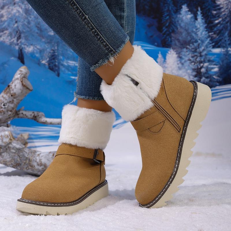 

Short Cotton Boots Retro New Round Toe Suede Fleece Thickened Belt Buckle Soft Slip Snow Boots Comfortable Soft Sole Non slip Design Fashion Style Dai 43