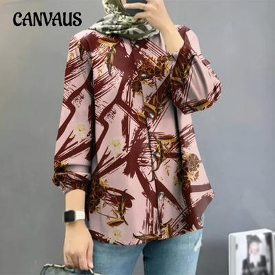 Plus Size Women's New Fashion Puffed Sleeve Floral Shirt