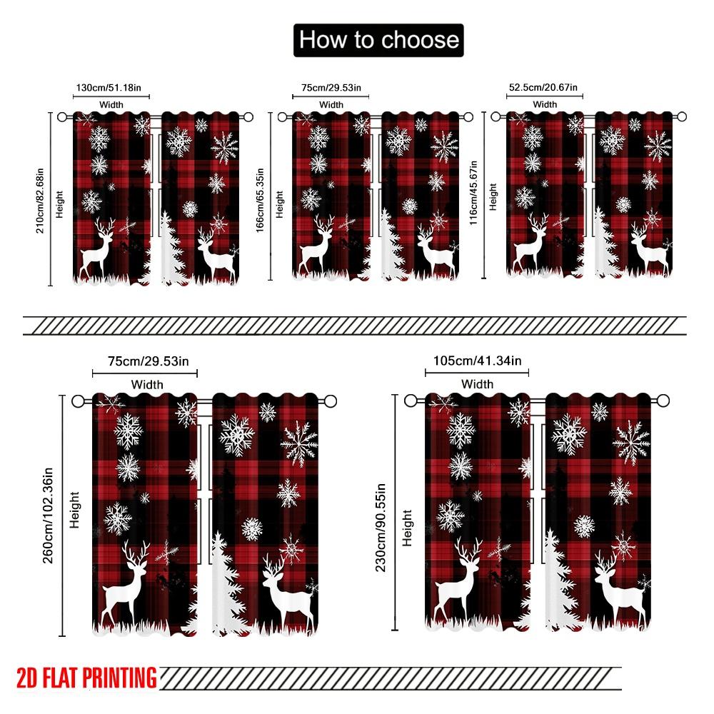 2pcs,2D plane printing Creative Curtains Buffalo Plaid Deer Snowflakes (4) Versatile Polyester (without rod) Festive Perfect for
