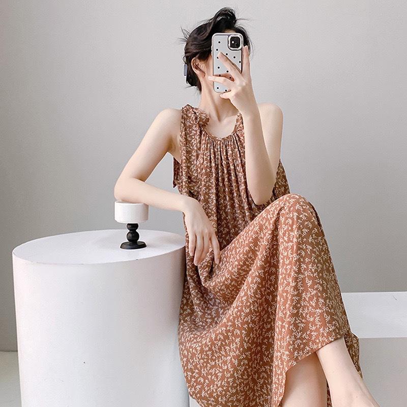 Cotton and silk nightgown women's summer 1011 new high-end vacation style long dress, sleeveless pajamas and loungewear in spring and autumn