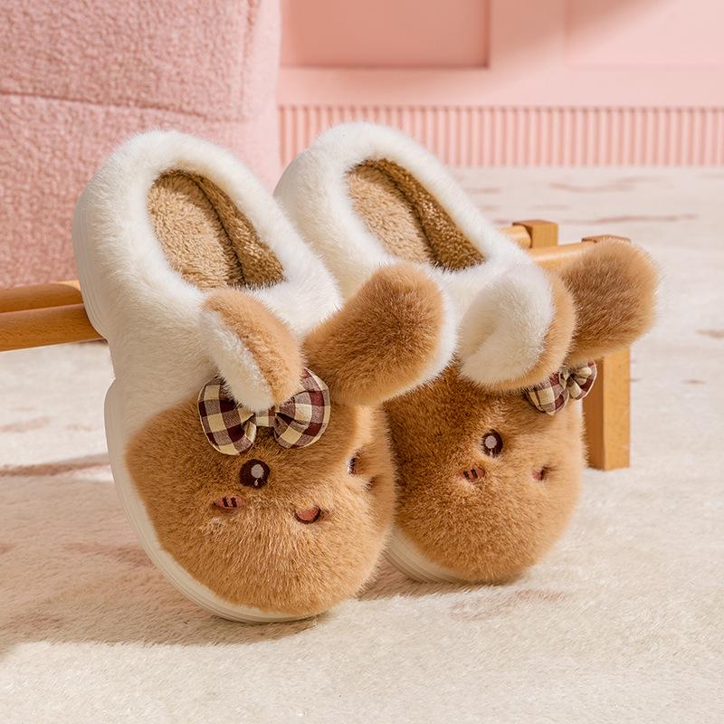 Cute cartoon cotton slippers women's autumn and winter indoor home non-slip warm plush thickened plush kitten cotton mop