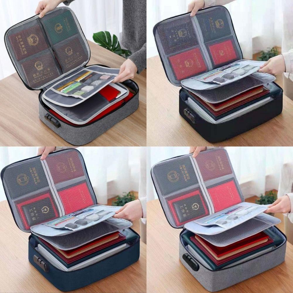 Large Capacity Lockable Document Storage Bag Portable Durable Multi-layer Family Document Bag Water-Resistant with Password