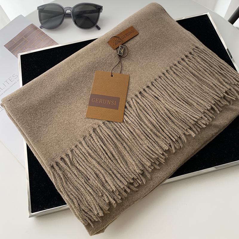 Women's 300g Solid Color Imitation Cashmere Scarf – High-End, All-Match, Warm Autumn/Winter Shawl.