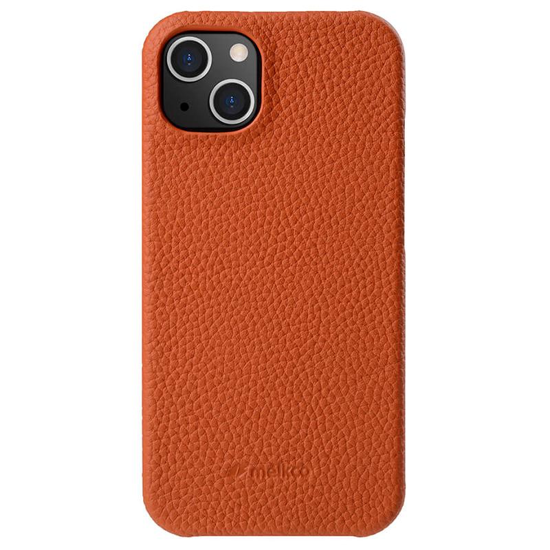 MELKCO For iPhone 13 mini 5.4 inch Protective Case Genuine Cow Leather Coated PC Phone Cover