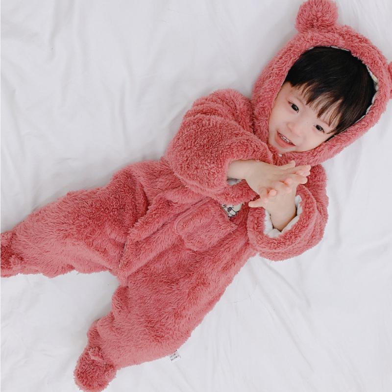 Baby Winterkleidung mit Kapuze Jungen und Mädchen Kostüm Neugeborenen Ausflug Strampler Kleinkinder Samt verdickte Fleece-Overalls
