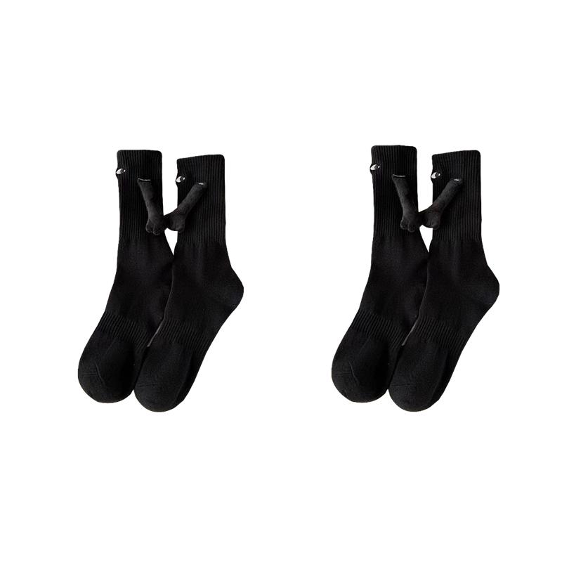 2 Collections en Deux Pièces Chaussettes à Mi-Jambe Main Tenant des Chaussettes Tendance pour Hommes et Femmes Magnétique Personnalisé Noir et Blanc Usage Pratique One Size