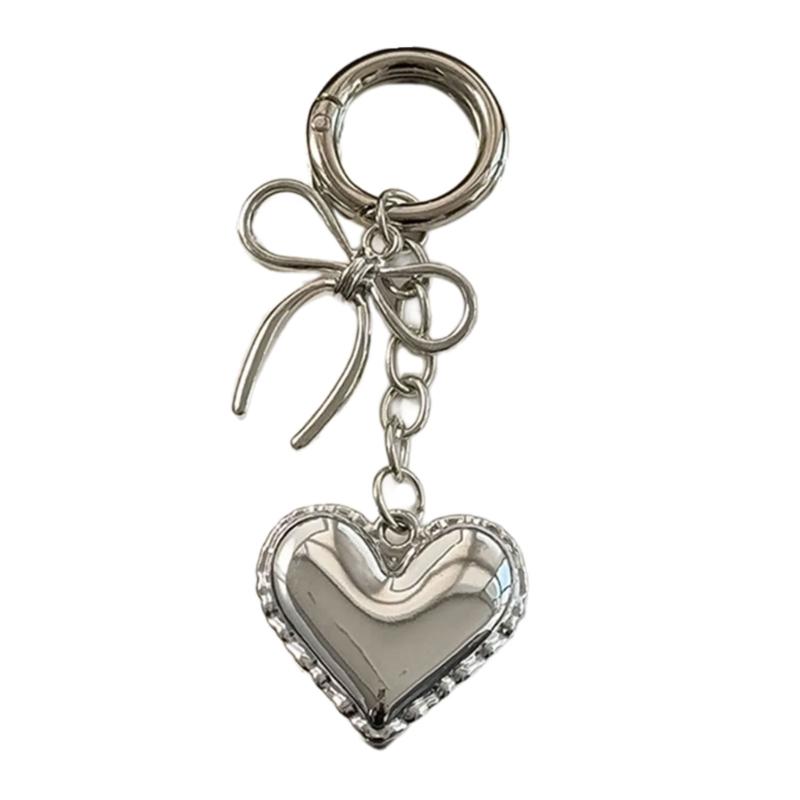 

Stylish Heart Chain Key Holder Metal Keyring Bowknot Keychain Bag Pendant Versatile Fashion Statement for Women Girls 1