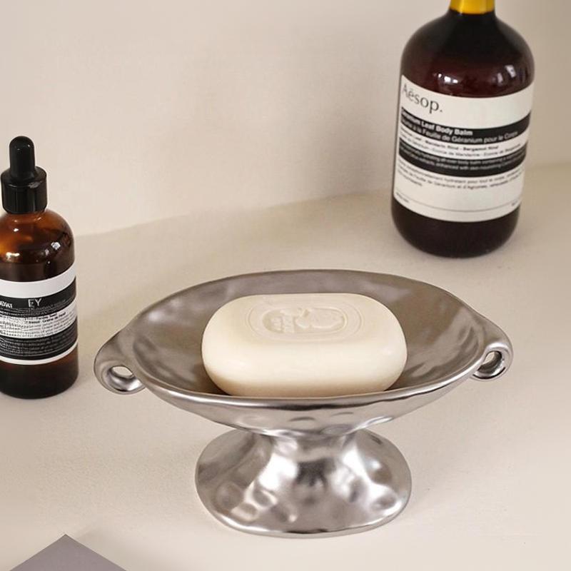 Ceramic Double-Ear Soap Dish, Vintage Double-Ear Soap Dish With High Stand, Suitable For Home Decoration, Bathroom Soap Storage
