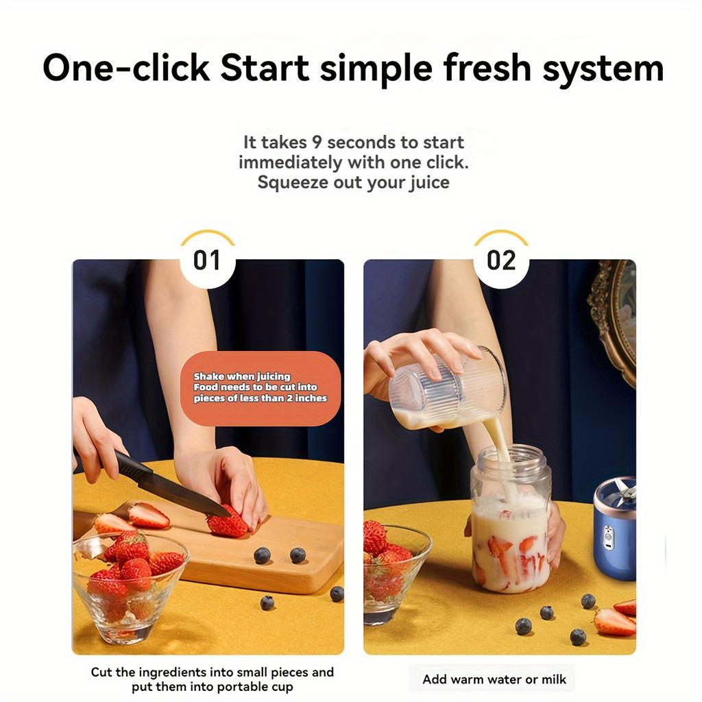 400ml Portable Electric Juicer Blender Cup, Wireless Rechargeable Mini Juice Mixer with 6-Blade Dual Cup for Smoothies, Vegetables, and Fruits