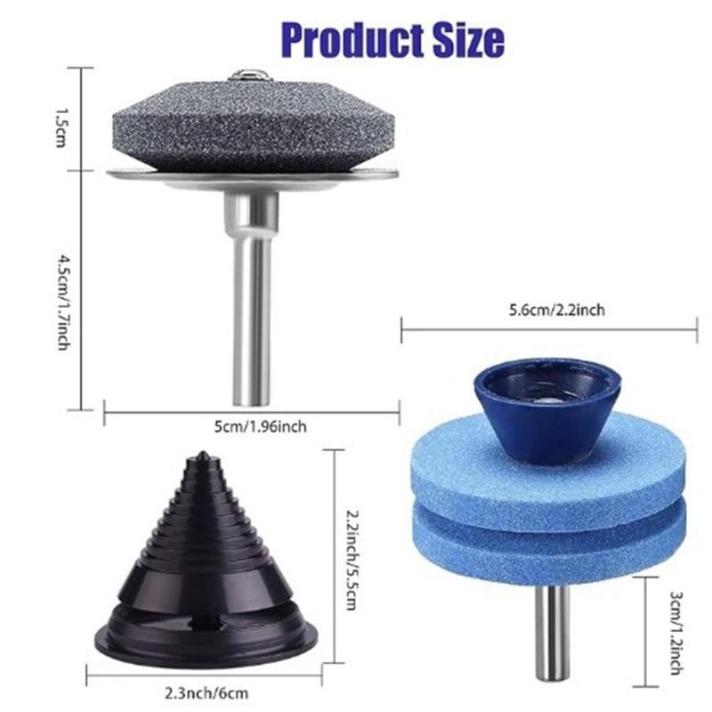 4Pcs Lawnmower Cutter Sharpener with Balancer For Drill With Easy Balance Test, Durability Corundum Constructions