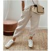 Ladies Summer Solid Color Elastic Waist Casual Nine-minute Pants