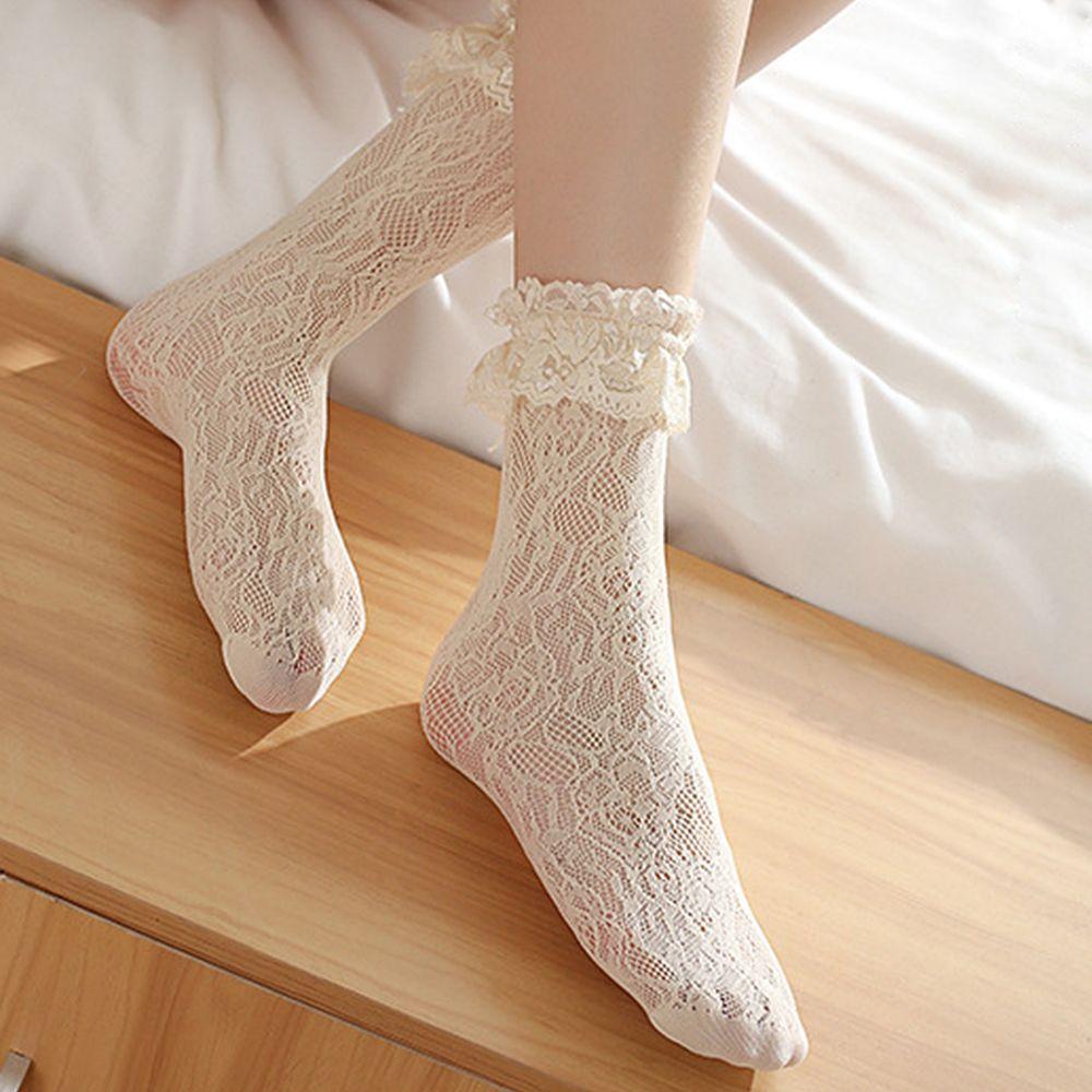 

Soft Sexy Pleats Lolita Floral Elastic Short Socks Socks Lace Ruffle Ankle Socks білий