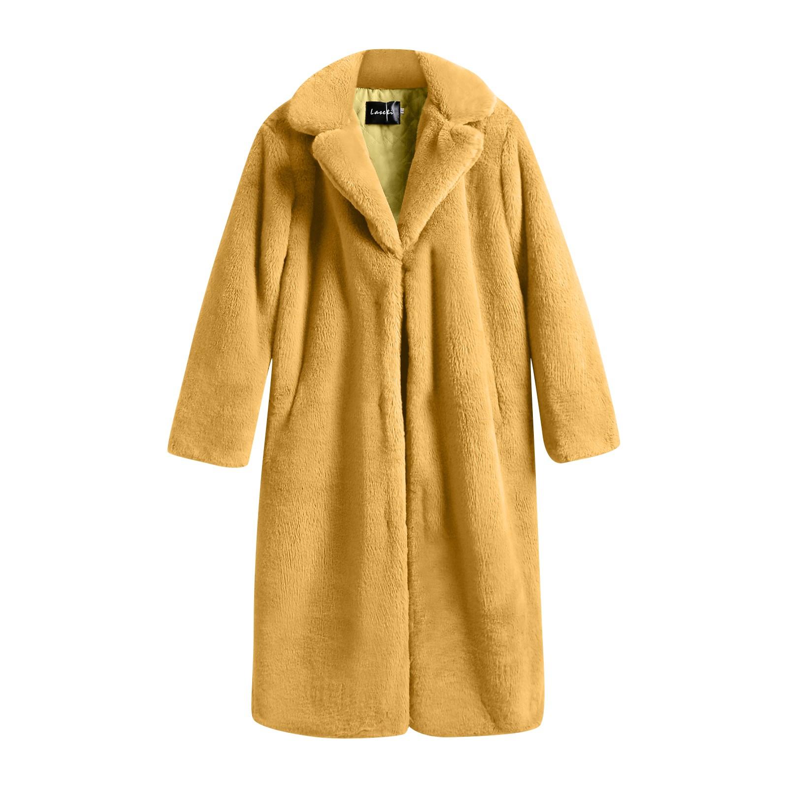

Модное повседневное женское однотонное пальто для стрижки овец Женское шерстяное пальто средней длины XL жёлтый