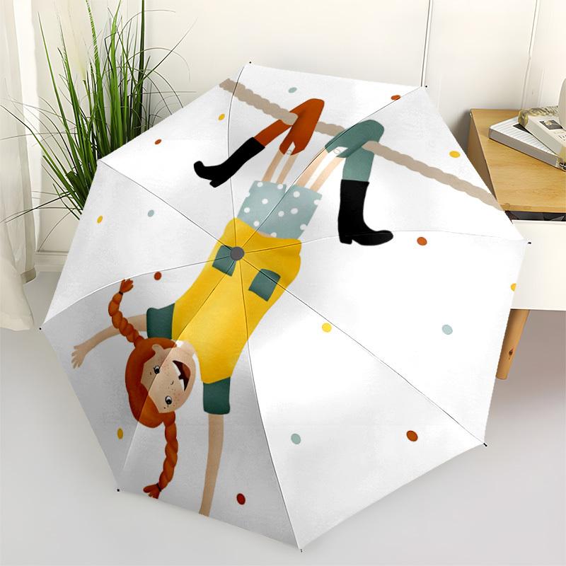 

1pc Pippi Longstocking Automatic Folding Umbrella - 8-Rib Automatic Open/Close, Portable Collapsible Compact Umbrella yy251218034