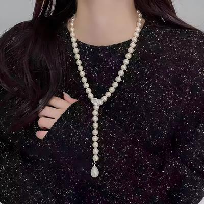 Xiaoxiangfeng Pearl Necklace 2025 New Popular Light Luxury Niche Long Sweater Chain Neck Chain Collarbone Chain Accessories