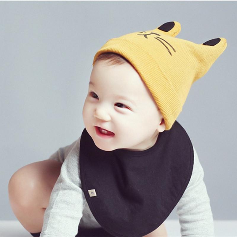 Cartoon Baby Hats Cat Knitted Cap Beard with Ears Winter Warm Newborn Caps Beanies Wool Girls Boys Hats Crochet