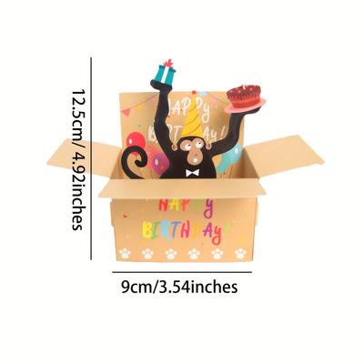 Cartão de Aniversário 3D Pop Up Macacos Chimpanzés Engraçados Felicitações de Aniversário para Amantes de Animais Cartão de Cachorrinho Fofo com Envelope Cartão em Branco