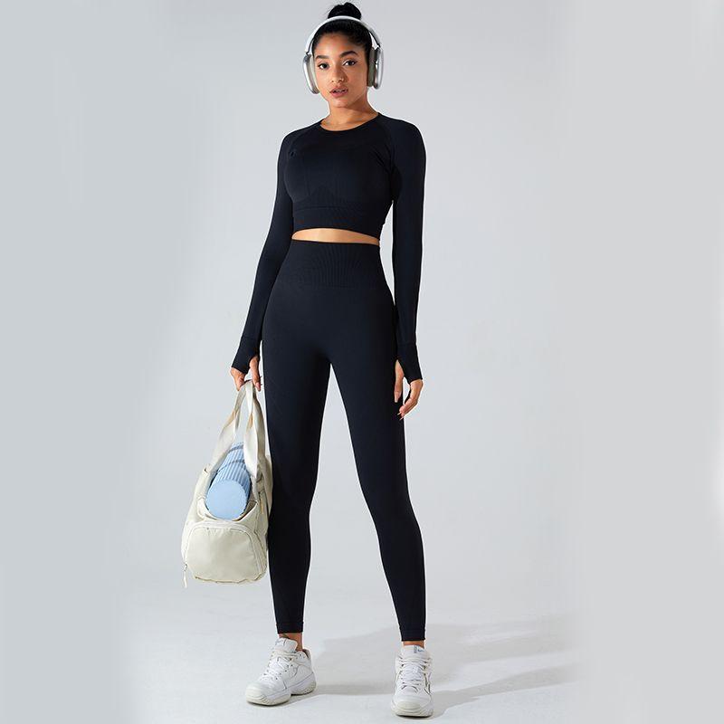 Yoga Clothes Suit Women's 2023 New Arrival Fall and Winter Tight Long Sleeves Fitness Clothes Tops Fancy Bright Color Sports Quick-Drying