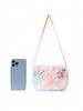 Kids Pink Butterfly Pattern Polyester Fluffy Shoulder Bag For School And Outings