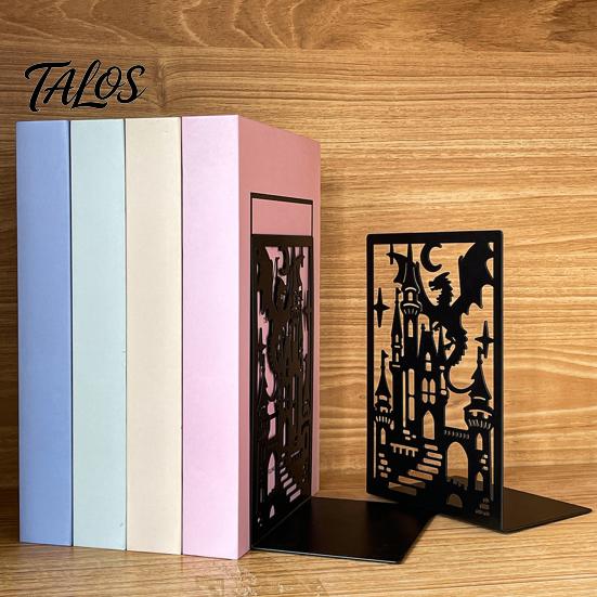 Decorative Bookends 1 Pair Metal Dragon Bookends, Fantasy Castle Book Ends Texture for Shelves, Heavy Duty Gothic Holders Home Office Library