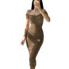 QICED Fashion Summer Spring Solid Color Print Short Sleeve Casual Dresses Unique Design