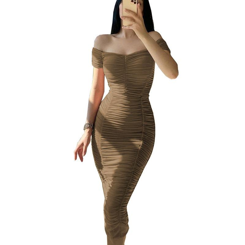 QICED Fashion Summer Spring Solid Color Print Short Sleeve Casual Dresses Unique Design