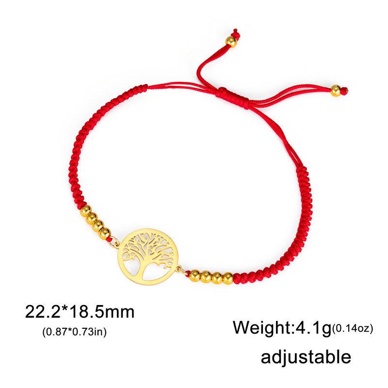 Adjustable Red Cord Bracelet With Hollow Tree Of Life Round Pendant Versatile Metal Chain Jewelry For Women And Men