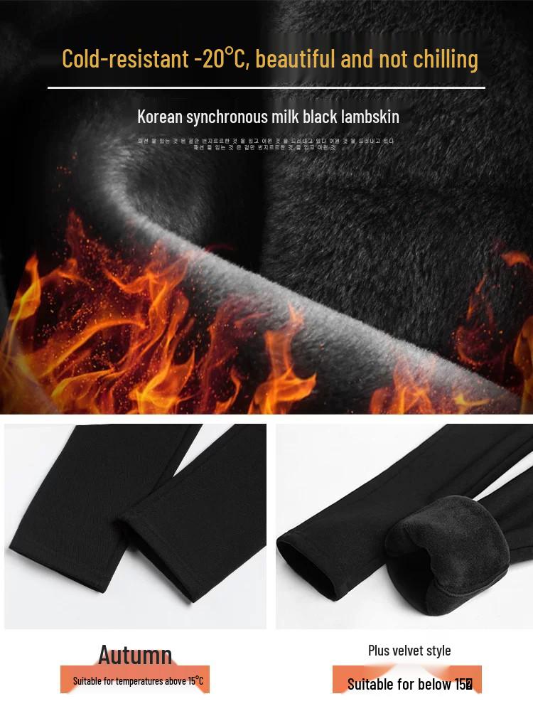 Women's Plus Velvet Thick Black Leggings: Elastic, Skinny, Pencil Pants for Spring, Autumn, Winter.