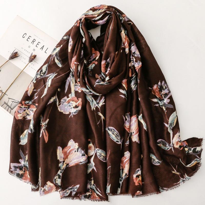 Winter Vintage Glitter Floral Fringe Viscose Soft Scarf Cotton Shawls Women Perfect For Travel Casual Muslim Hijab 180*90Cm