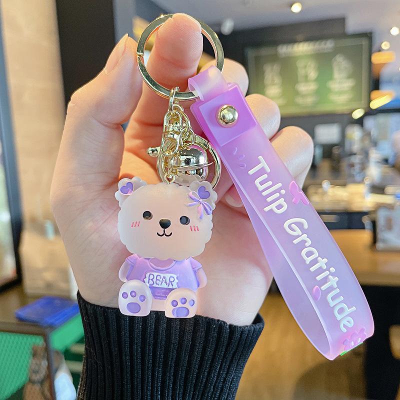 Sitting Crystal Bear Keychain Cute Resin Bear Schoolbag Pendant Creative Small Gift