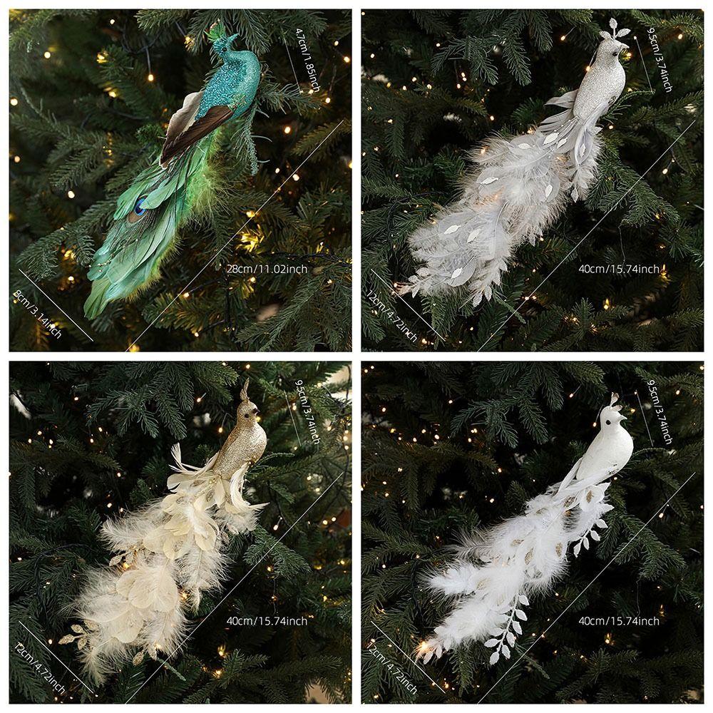 Realistic Christmas Peacock Ornaments Long Tail Peacock Bird Figurine  Home Party Decor
