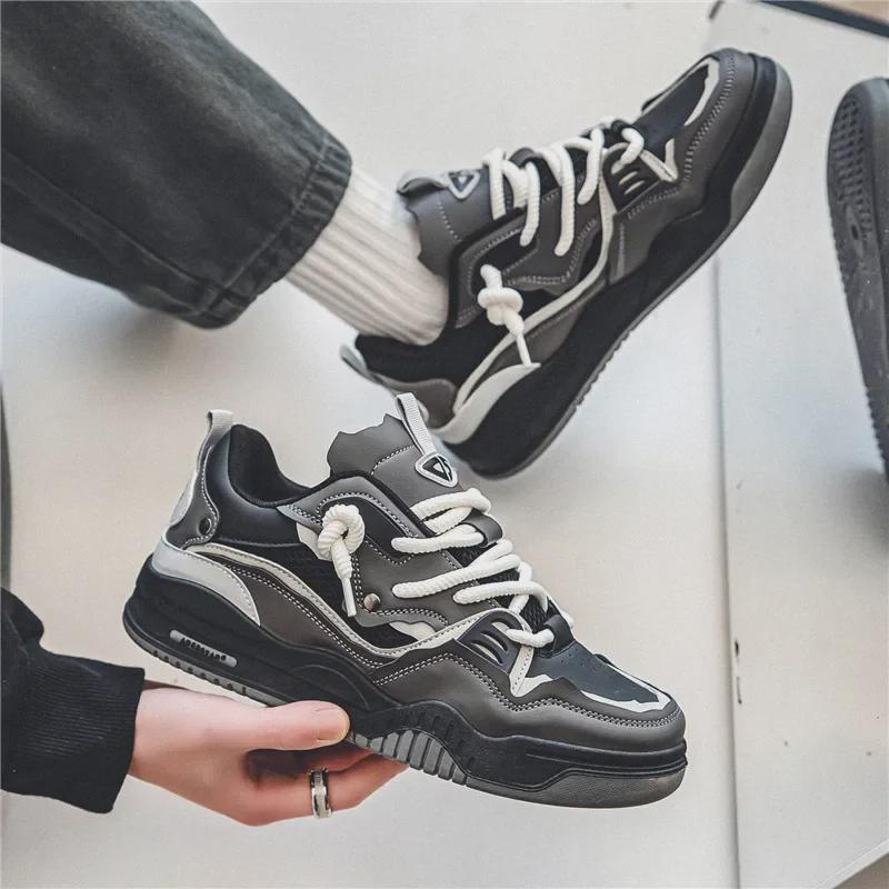 Men's 2024 Hong Kong Style Retro Casual Sneakers with Height Boost and Non-Slip Design for Spring, Summer, and Autumn.